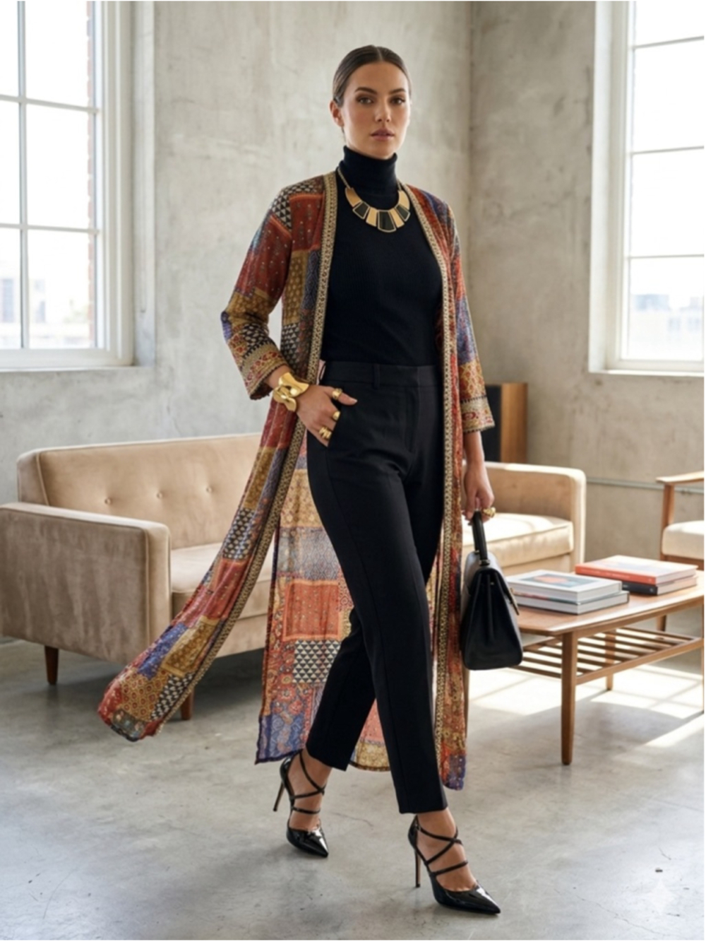 Pratap Sons Jaipur Patchwork Maxi Duster Dress XS Mirror Applique Embroidered